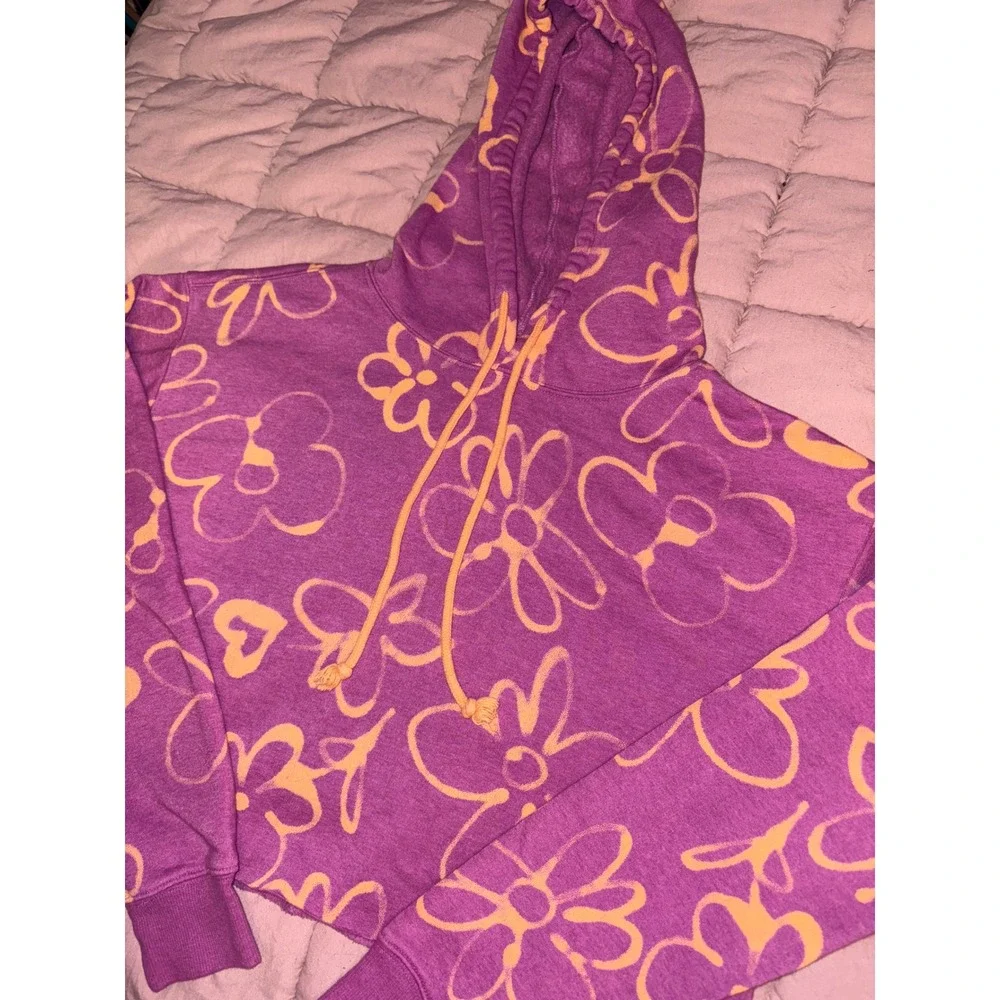 Wild Fable‎ Women Purple Orange Floral Cropped Hoodie Sweatshirt, Size M - Picture 2 of 7